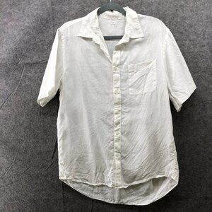 MUJI 100% True Hemp Shirt Womens S White Short Sleeve Button Up Chest Pocket
